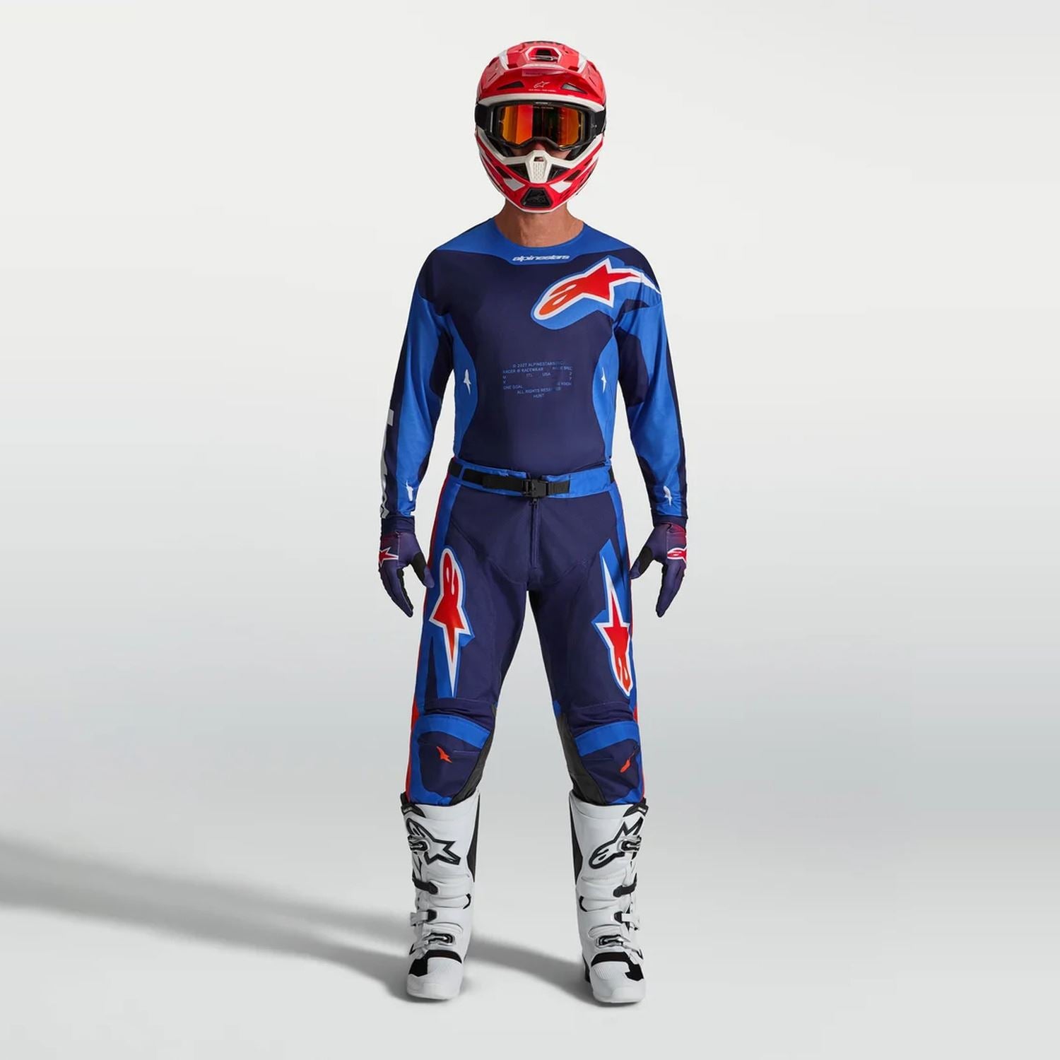Alpinestars 2027 Racer Hunt MX Combo Kit Strong Blue Deep Blue Fire Red